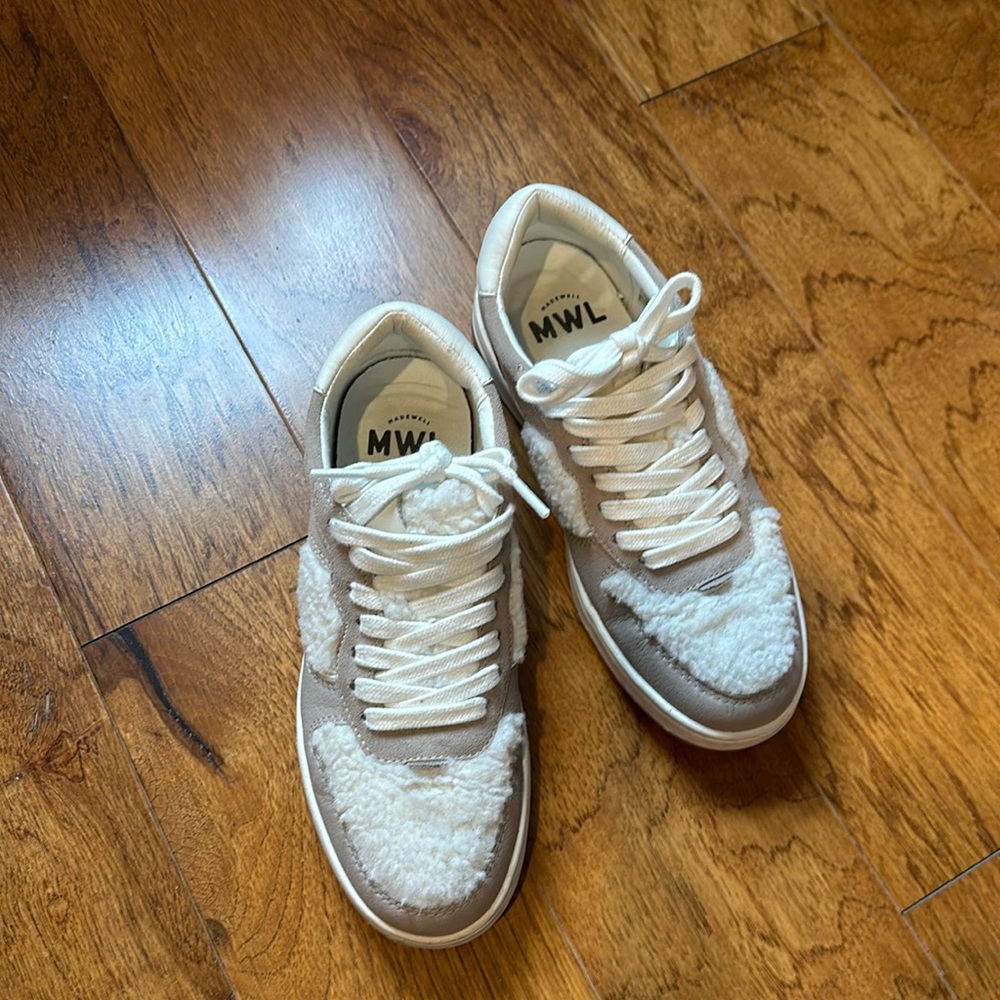 Slightly worn Madewell sneakers with fur detail